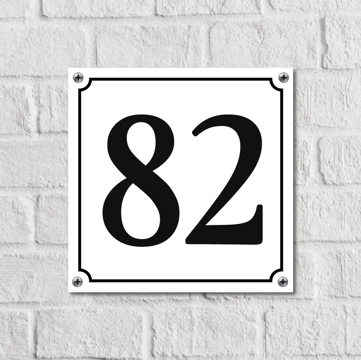 Huisnummerbord Wit Dibond Deluxe - Nummer 82 - incl. bevestiging | - naambord - nummerbord - voordeur | formaat 12 x 12 cm | - huisnummerbordje - nummerbord - voordeur