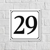 Huisnummerbord Wit Dibond Deluxe - Nummer 29 - incl. bevestiging | - naambord - nummerbord - voordeur | formaat 12 x 12 cm | - huisnummerbordje - nummerbord - voordeur