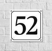 Huisnummerbord Wit Dibond Deluxe - Nummer 52 - incl. bevestiging | - naambord - nummerbord - voordeur | formaat 12 x 12 cm | - huisnummerbordje - nummerbord - voordeur