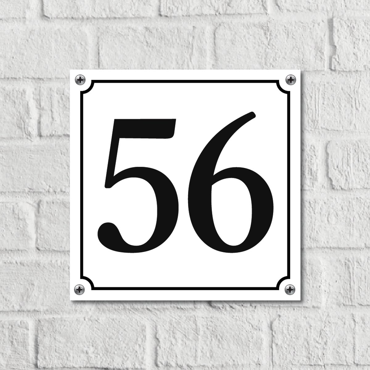 Huisnummerbord Wit Dibond Deluxe - Nummer 56 - incl. bevestiging | - naambord - nummerbord - voordeur | formaat 12 x 12 cm | - huisnummerbordje - nummerbord - voordeur