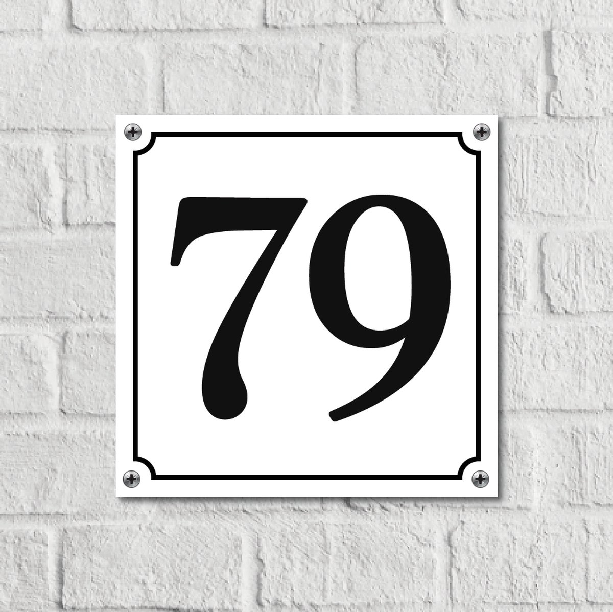 Huisnummerbord Wit Dibond Deluxe - Nummer 79 - incl. bevestiging | - naambord - nummerbord - voordeur | formaat 12 x 12 cm | - huisnummerbordje - nummerbord - voordeur
