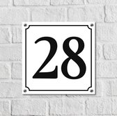 Huisnummerbord Wit Dibond Deluxe - Nummer 28 - incl. bevestiging | - naambord - nummerbord - voordeur | formaat 12 x 12 cm | - huisnummerbordje - nummerbord - voordeur