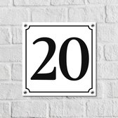 Huisnummerbord Wit Dibond Deluxe - Nummer 20 - incl. bevestiging | - naambord - nummerbord - voordeur | formaat 12 x 12 cm | - huisnummerbordje - nummerbord - voordeur
