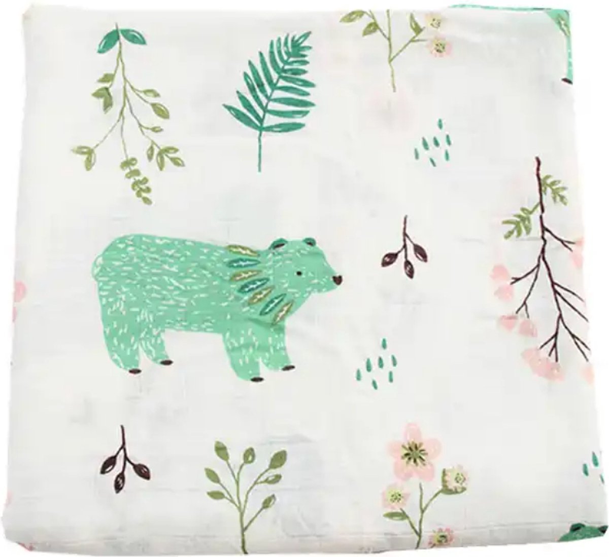 Goedkoopste Hydrofiele doek XL - 120x120 cm - Inbakerdoek - Groene Beer - Swaddle doek groot - Hydrofiele luier