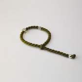 LoveTies Midi - gevlochten haarelastiek - met bedel - Buddha - kaki - aantrekbaar - armbandje