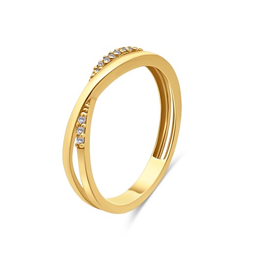 Silventi 9NBSAM-G230355 Gouden Ring met Zirkonia - Dames - 3,8mm Breed - Maat 54 - 14 Karaat - Goud