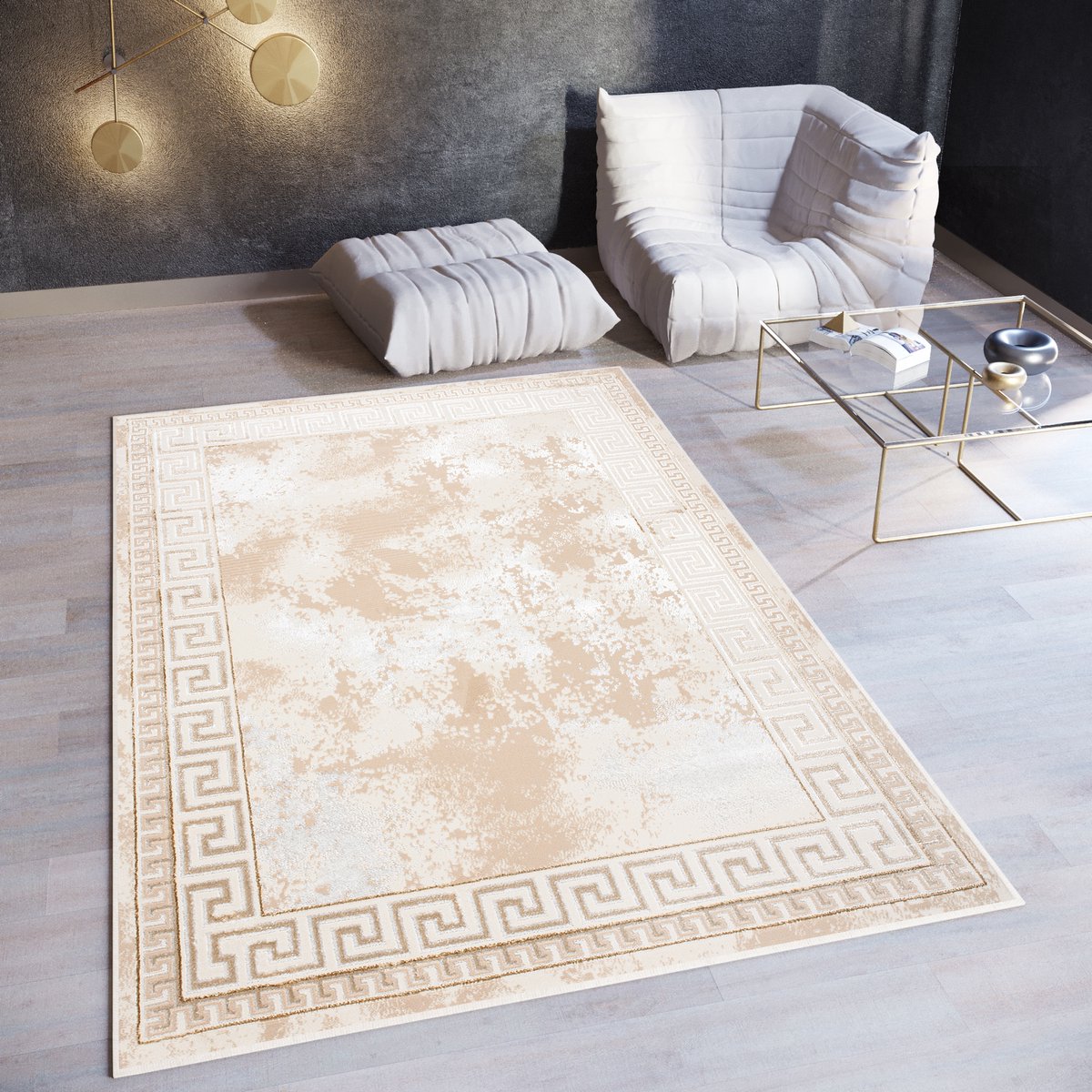Tapiso Ares Vloerkleed Beige Laagpolig Oriental Woonkamer Frame Tapijt Maat- 300x400