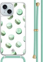 Casimoda® hoesje met mintgroen koord - Geschikt voor iPhone 15 - Macarons - Afneembaar koord - TPU/acryl - Mint
