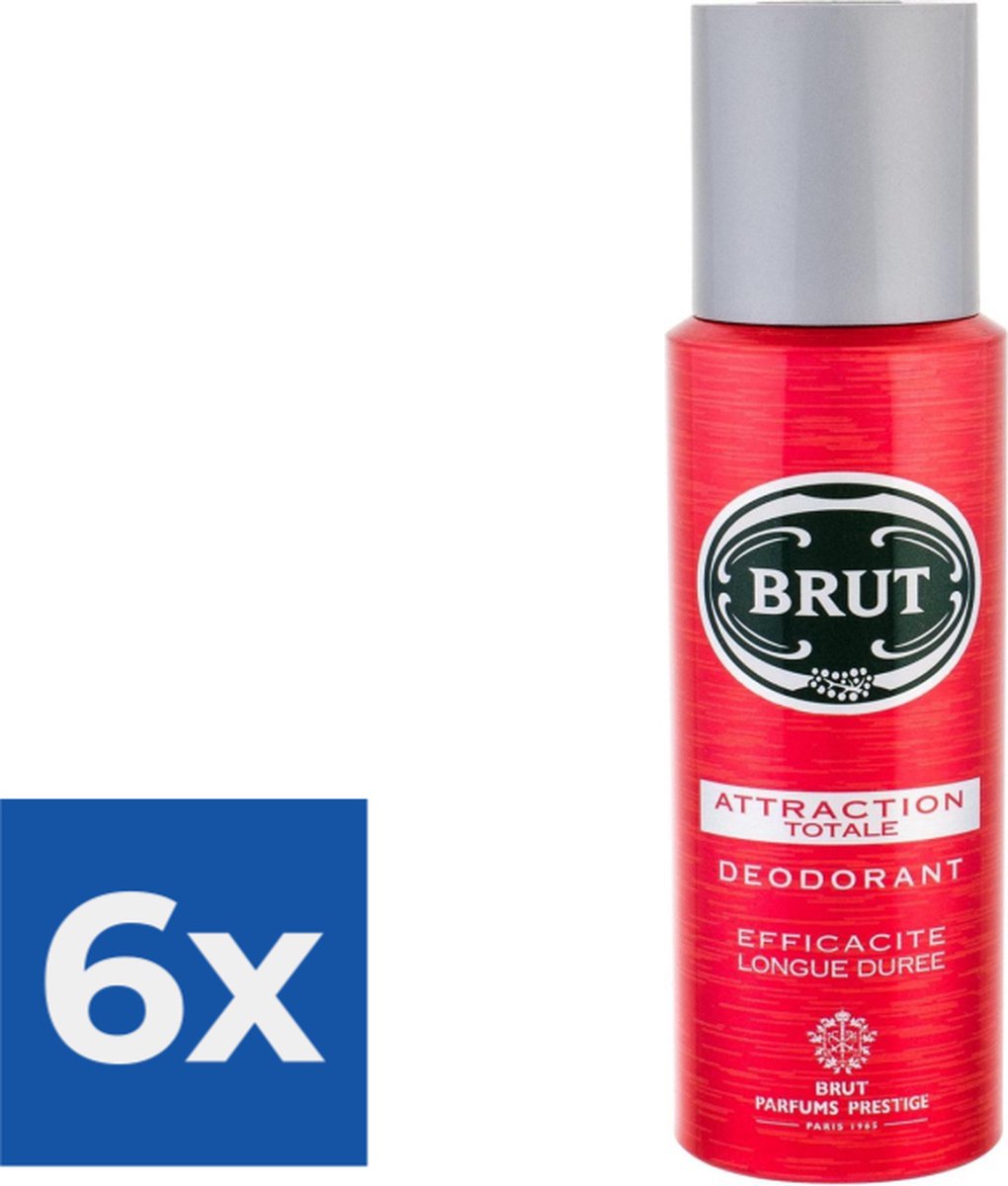 Goedkoopste Brut Deospray - Attraction Totale 200 ml - Voordeelverpakking 6 stuks