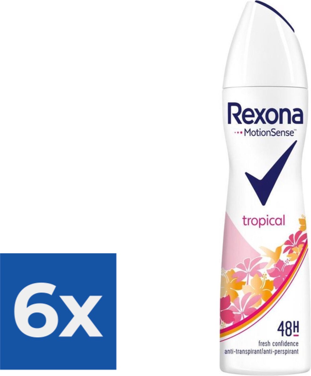 Goedkoopste Rexona Deospray - Tropical 150 ml - Voordeelverpakking 6 stuks