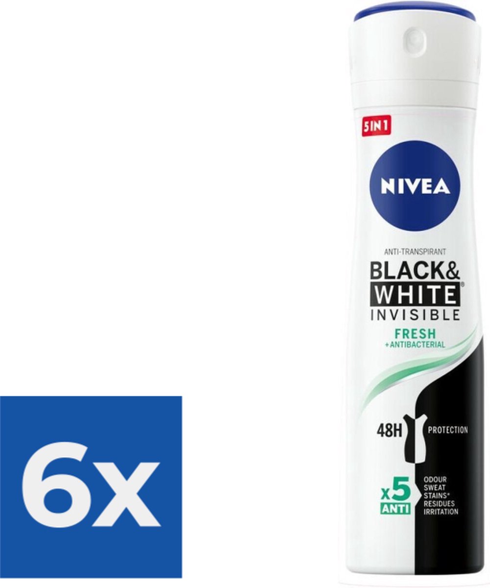 Goedkoopste NIVEA Deodorant Spray Invisible Fresh For Black & White - 150 ml - Voordeelverpakking 6 stuks