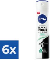 NIVEA Deodorant Spray Invisible Fresh For Black & White - 150 ml - Voordeelverpakking 6 stuks