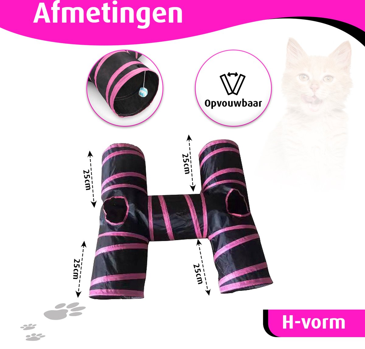 Kattentunnel - H-vorm - Konijnentunnel - Speeltunnel - Kattenspeelgoed - Kattenspeeltjes - Kruiptunnel — afbeelding 5