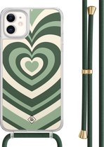 Casimoda® hoesje met groen koord - Geschikt voor iPhone 11 - Hart Swirl Groen - Afneembaar koord - TPU/acryl - Groen