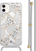 Casimoda® hoesje met grijs koord - Geschikt voor iPhone 11 - Stone & Leopard - Afneembaar koord - TPU/acryl - Grijs
