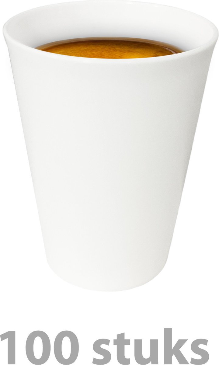 100 Stuks kleine herbruikbare 200 ml kunststof PP koffiebekers - mat wit - Sugarcane bio-plastic - stapelbaar