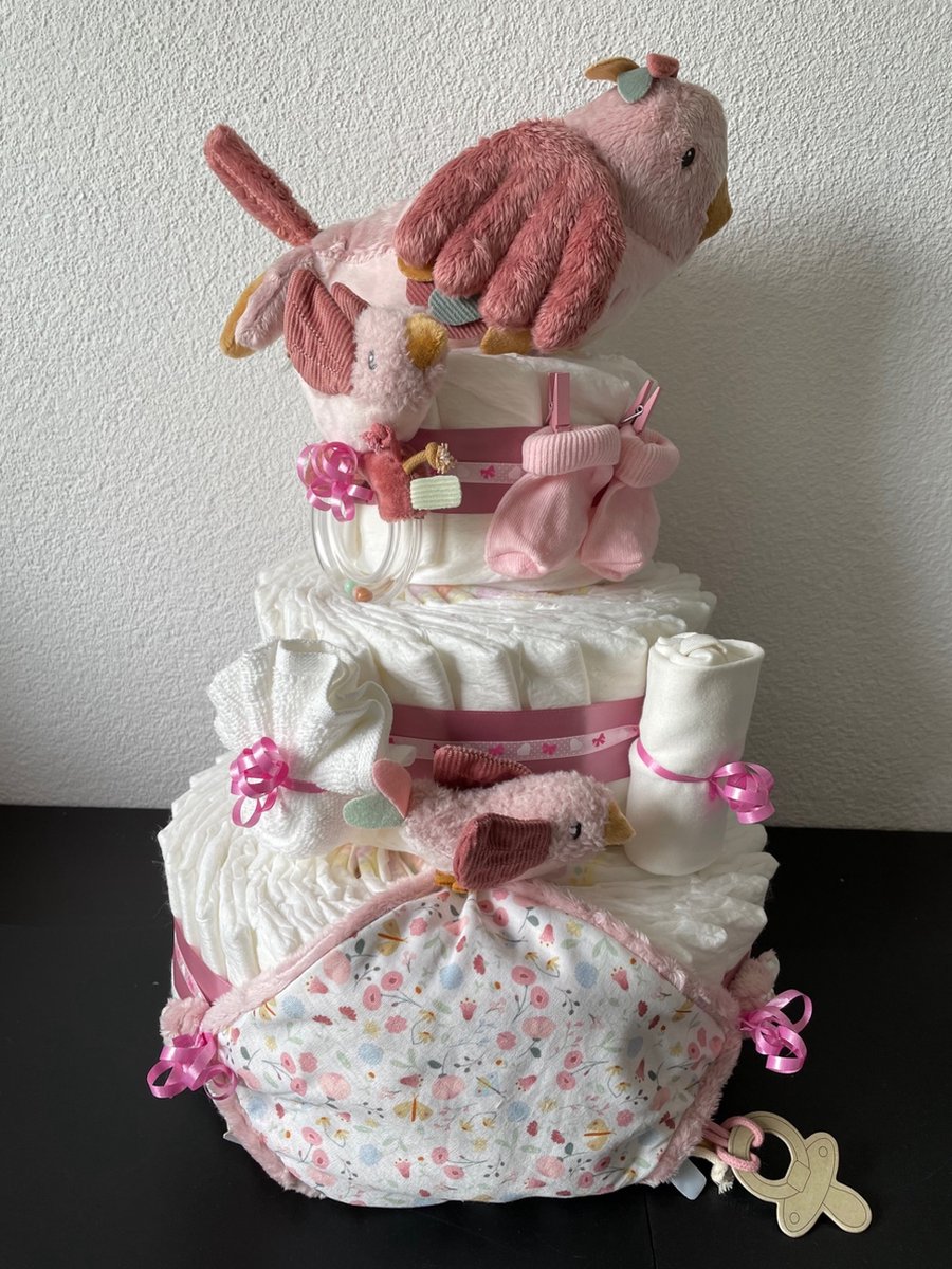 Image of 3-Laags Luiertaart Olivia Flower Little Dutch Meisje Roze