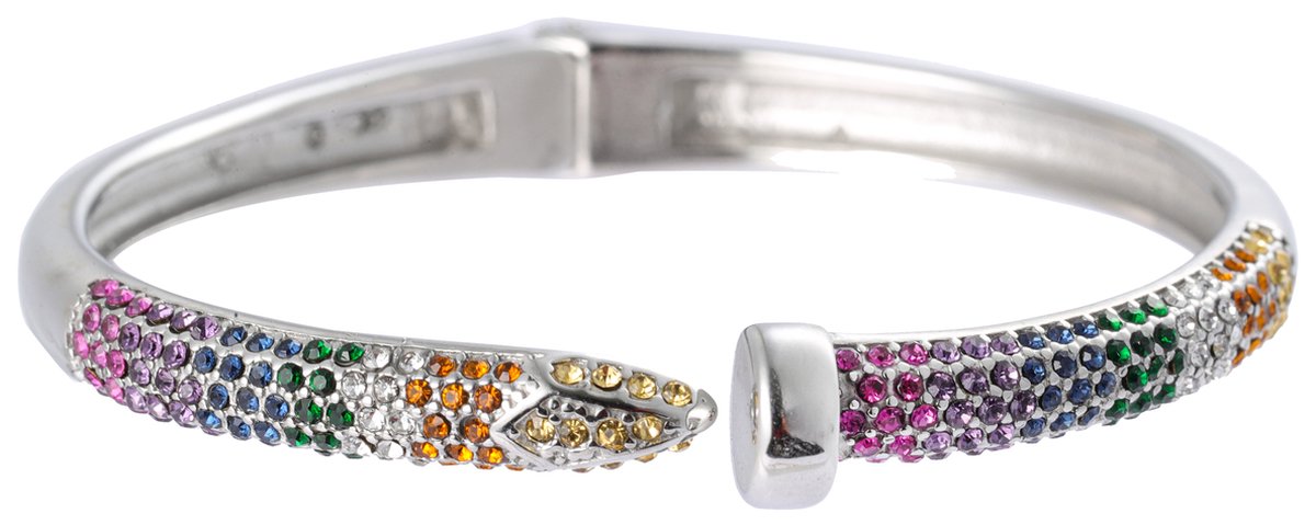 Nouka Dames Armband – Zilver Gekleurde Slangen Bangle met Multicolor Strass Steentjes- Stainless Steel – Cadeau voor Vrouwen