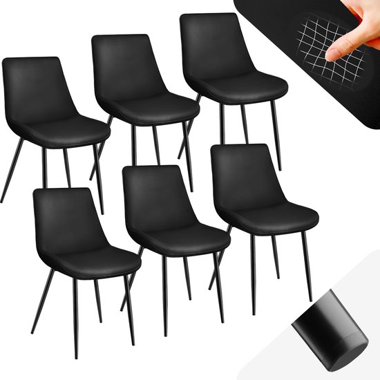 tectake® eetkamerstoelen set van 6, fluwelen gestoffeerde stoelen met rugleuning, ergonomische woonkamerstoel met gevoerde fluwelen zitting, comfortabele keukenstoel, zwarte metalen poten - zwart