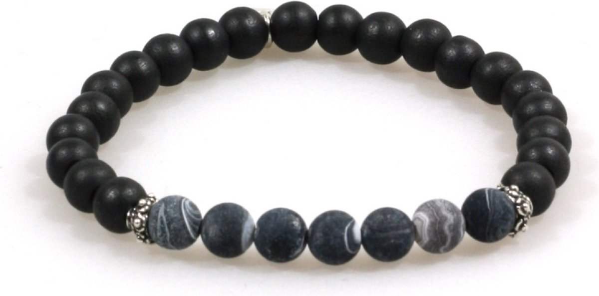 Heaven Eleven Men - Zwart Hout 8mm Frosted Agaat 21cm