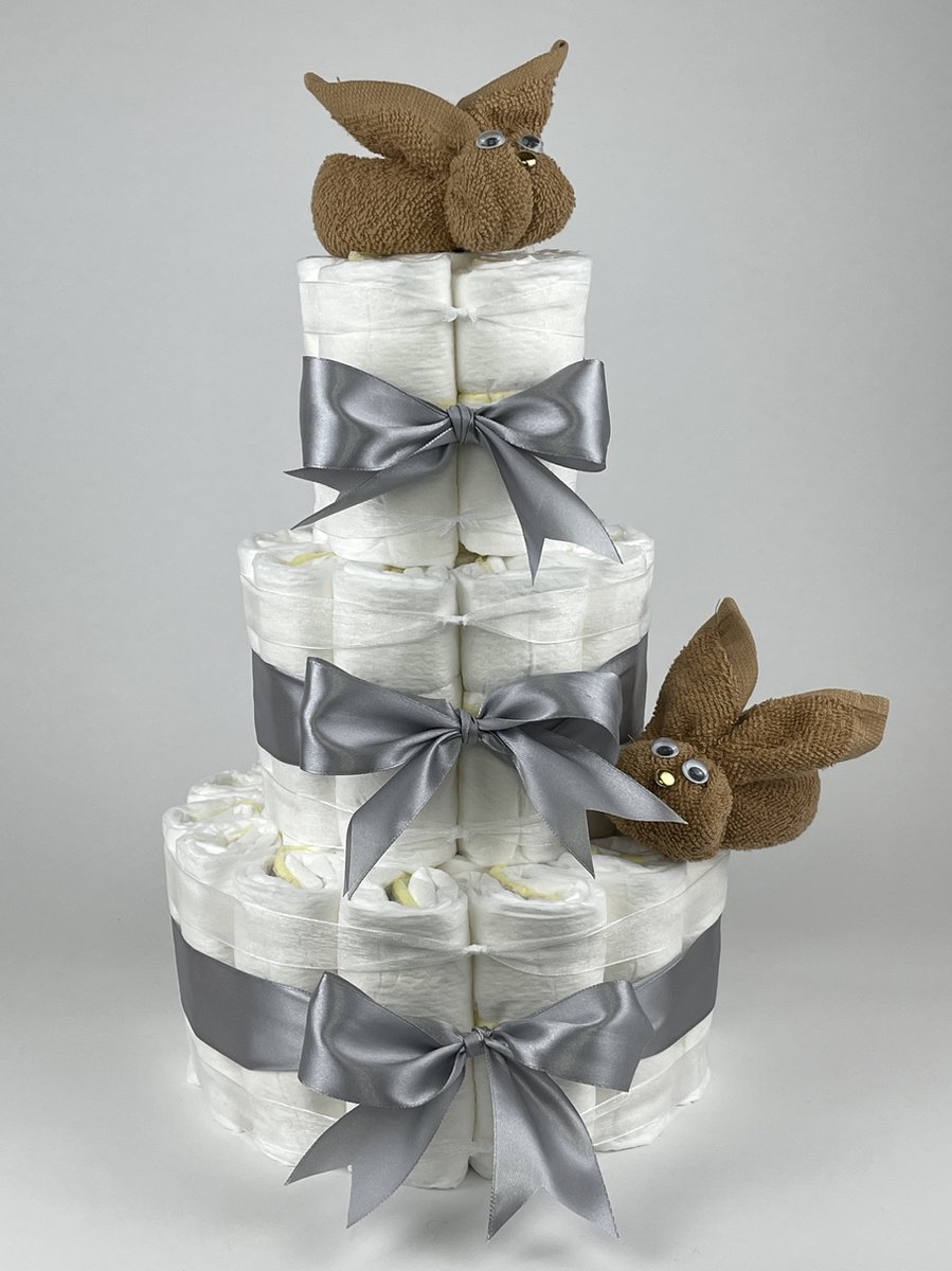 Goedkoopste Chouette-Chouette | Luiertaart Neutraal | Kraamcadeau | Geboorte Jongen Meisje | Babyshower | Konijnen Sand - Grijs
