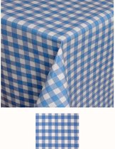 Buiten tafelkleed/tafelzeil blauw/witte ruiten 140 cm rond - Boerenruit tafelkleden -  Tuintafelkleed tafeldecoratie