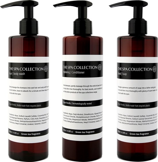 The Spa Collection Green Tea - Shampoo/Douchegel + Conditioner + Handzeep- 400 ml - Pompfles - Set van 3 stuks