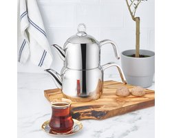 Karaca Manes Turkse Theeset - Roestvrijstalen Waterkoker, Inductie Geschikt
