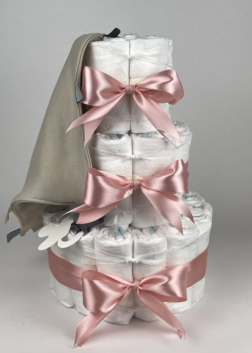 Goedkoopste Chouette-Chouette | Luiertaart Meisje | Kraamcadeau | Geboorte Meisje | Babyshower | Knuffeldoek Labels Cream - donker Poeder Roze