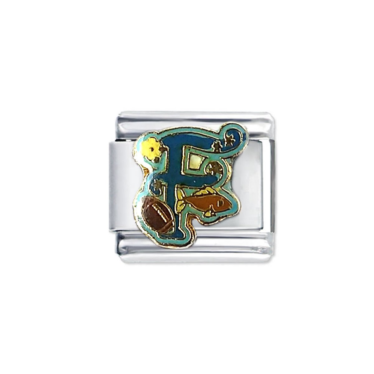 Schakel Bedel - Letter F - Fun Colours - 9mm Schakel voor Italiaanse Bedelarmband