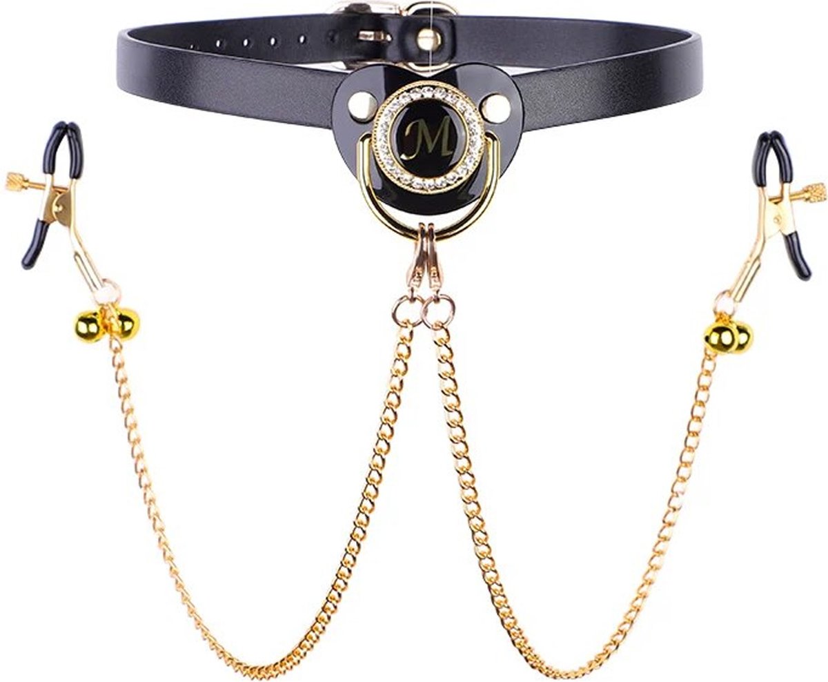 Goedkoopste Tepelklemmen Speen Halsband - BDSM - Cosplay - Slave - Adult Baby - Verstelbaar - Rollenspel