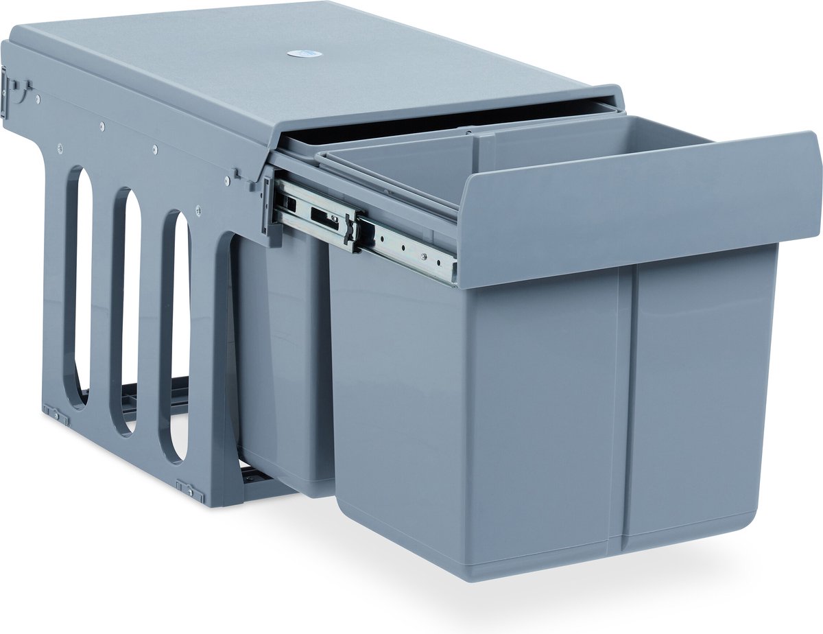 Goedkoopste inbouw prullenbak keuken - 2 x 15 l - uitschuifbaar - 35,1 x 34,3 x 48 cm - grijs