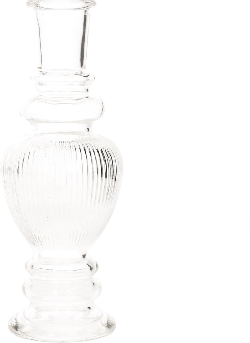 Ideas 4 Seasons Bloemenvaas Venice - voor kleine stelen/boeketten - gekleurd sierglas - ribbel transparant - D5.7 x H15 cm