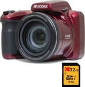 KODAK Pack Bridge Digital Pixpro Astro Zoom AZ405 + Tarjeta Kodak Ultra High Speed U1 32GB SDHC - Cámara de 20 megapíxeles, zoom X40, gran angular, LCD, vídeo Full HD 1080p, OIS, pila AA - Rojo