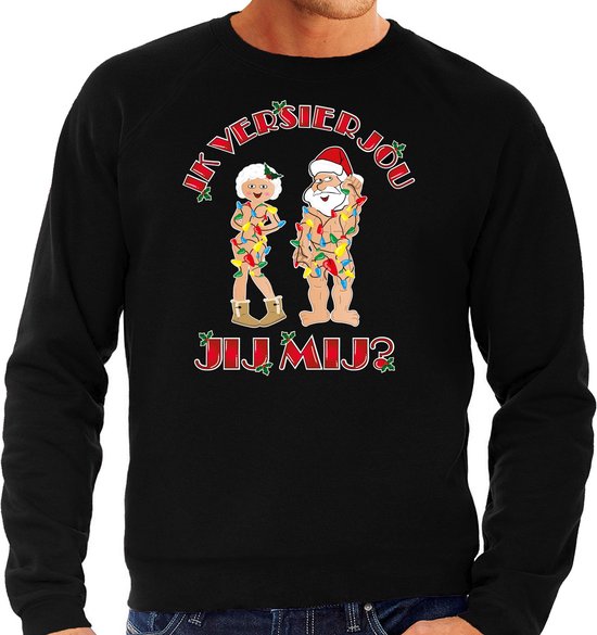 Bellatio Decorations foute Kersttrui/sweater heren - Ik versier jou, jij mij - zwart - versieren XXL