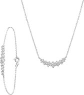 Lucardi Dames Zilveren set ketting en armband bloem zirkonia - Cadeau Set - 925 Zilver - Zilverkleurig