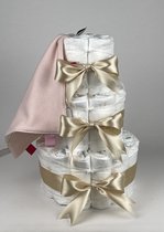 Chouette-Chouette | Luiertaart Meisje | Kraamcadeau | Geboorte Meisje | Babyshower | Knuffeldoek Labels Blush roze - Beige