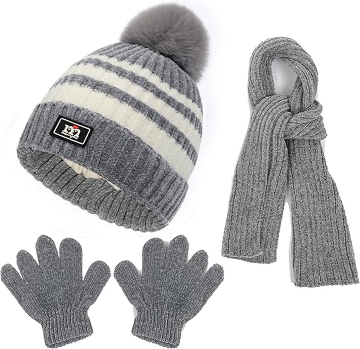 Acheter 3 pièces/ensemble enfants hiver bonnet chapeau écharpe gants  ensemble pour enfants 1-5 ans filles garçon chaud pompons tricoté bonnet