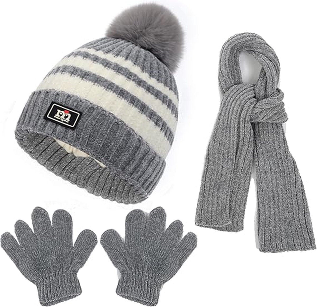 Acheter 3 pièces/ensemble enfants hiver bonnet chapeau écharpe gants  ensemble chaud pour enfants 1-5 ans filles garçon chaud Double pompons  bonnet tricoté