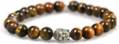 IbizaMen - heren kralen armband - natuursteen tijgeroog - sterling zilver 925 buddha - 21cm