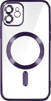 iPhone 14 Transparant MagSafe Magnetische Telefoon Hoesje - Achterkant Doorzichtig case met Camerabescherming - Donker Paars