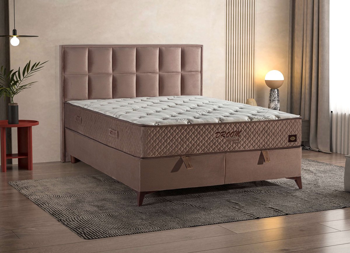 Compleet Boxspring met opbergruimte Droom- Beige - 160x200cm