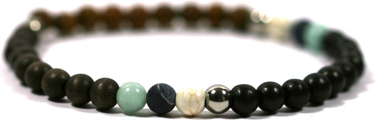 IbizaMen - bruin/zwart/robles hout 6mm - amazoniet/howliet - 19cm