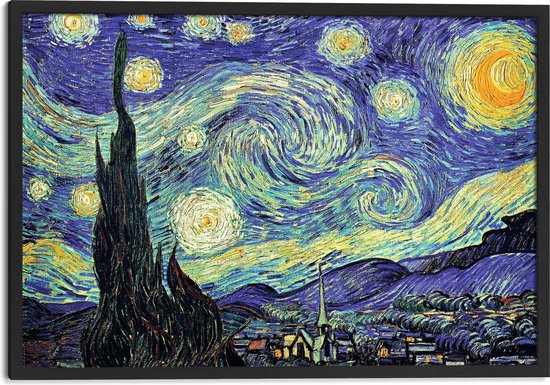 Ingelijste poster Van Gogh Sterrennacht 63x93 cm