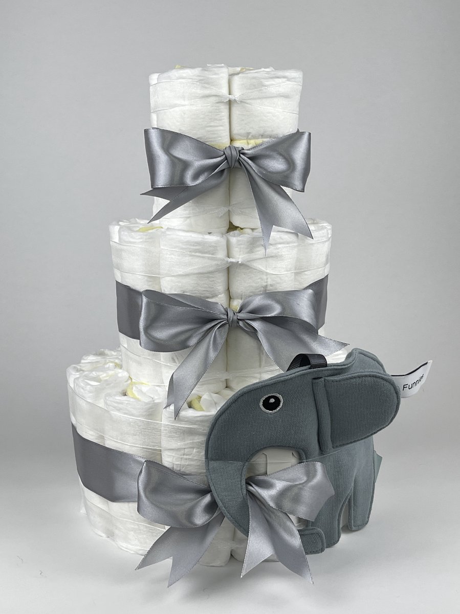 Goedkoopste Chouette-Chouette | Luiertaart Neutraal | Kraamcadeau | Geboorte Jongen Meisje | Babyshower | Knuffeldoek Olifant Ollie Grey-Blue - Grijs