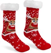 JAP Kerstsokken met anti slip - Rudolf het rendier huissokken - Warme, dikke en fluffy winter sokken - Dames en heren bedsokken - Maat 30-35 Slofsokken
