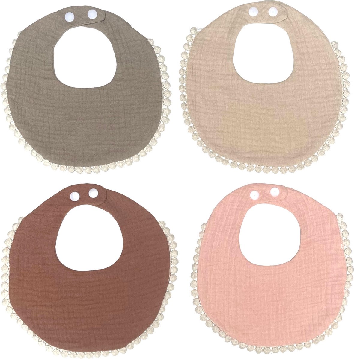 Goedkoopste Slabbetjes | 4 stuks | Hydrofiel | Set | Slab | Rond | Baby | Peuter | Kwijlslab | Taupe | Beige | Roest | Roze