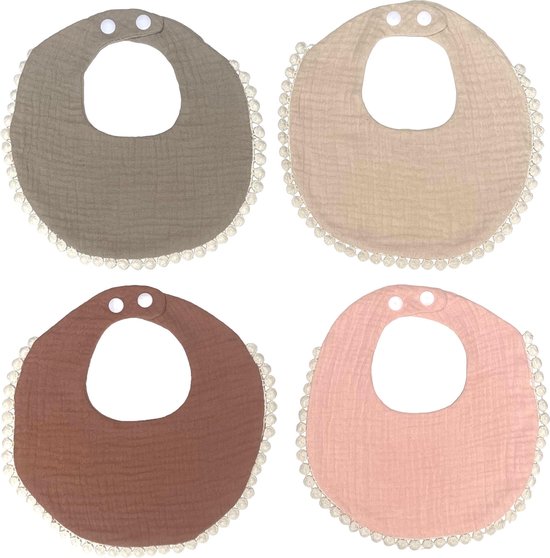 Set de bavoirs hydrophiles | 4 pièces | Rond | Bébé | Enfant en bas âge | Bavoir bave | Taupe | Beige | Rouille | Rose