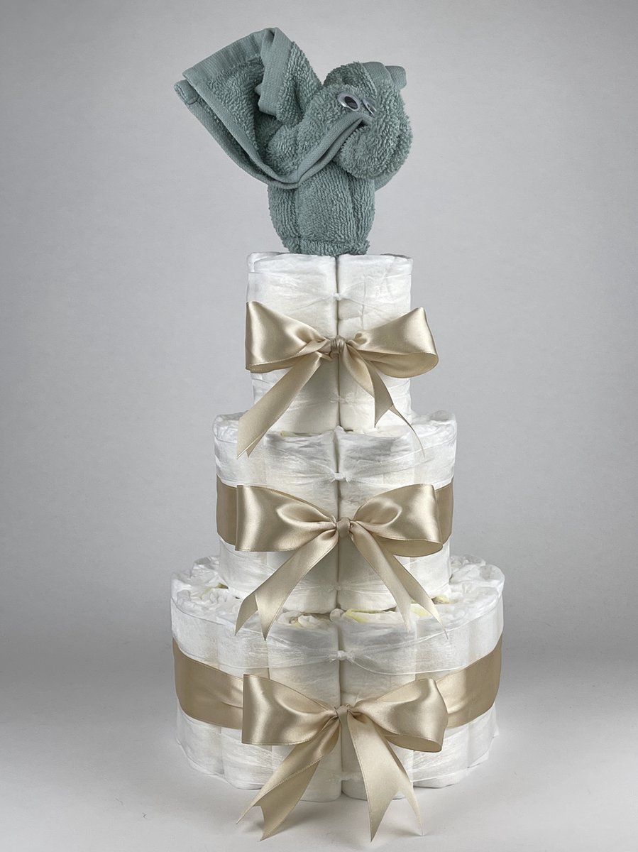 Goedkoopste Chouette-Chouette | Luiertaart Neutraal | Kraamcadeau | Geboorte Jongen Meisje | Babyshower | Olifant Stone groen - Beige