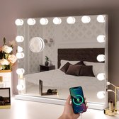 Make-up Spiegel met Verlichting 15 LED-lamp Dresse Spiegel Hollywood Spiegel met USB oplaadpoort 3 kleurtemperaturen grote make-upspiegel voor slaapkamer kleedkamer